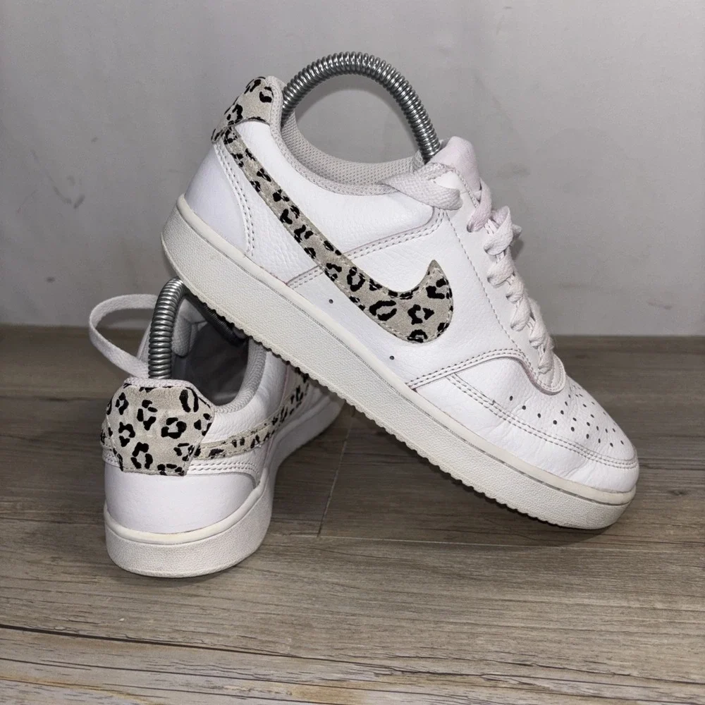 Nike Women's Court Vision Low Top Lace-Up Leopard Swoosh Sneakers PLEASE READ